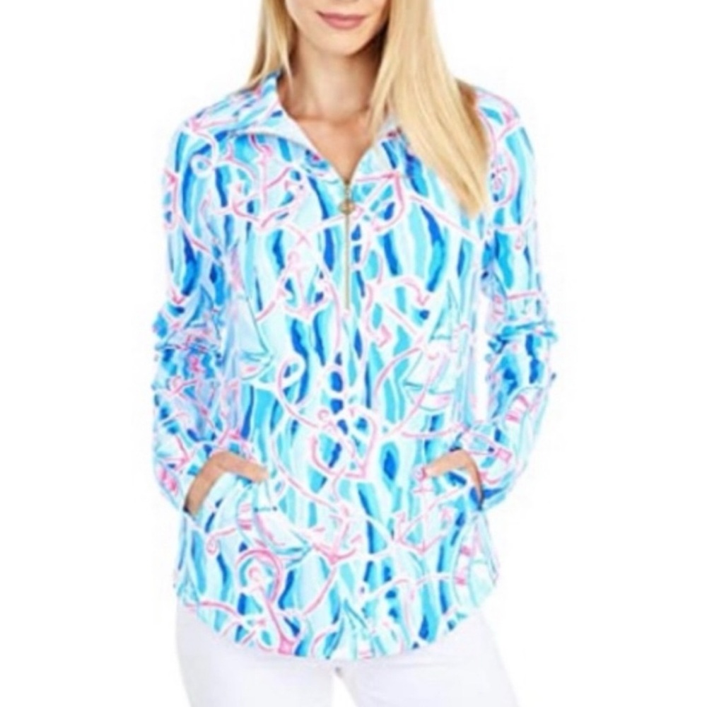 Lilly Pulitzer UPF 50+ Skipper Popover Skim Blue Reel Nauti Small Top Sweatshirt - Picture 3 of 12